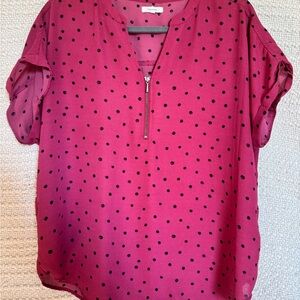 Maurices Fuchsia and Black Polka Dot Blouse